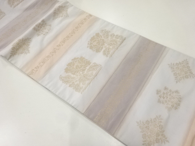 アンティーク　横段に花更紗模様織出し袋帯（材料）